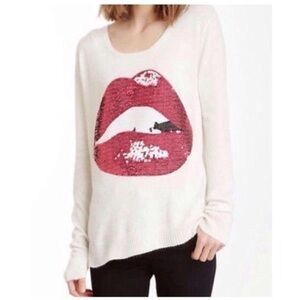 Wildfox White Label Sequin Lips Lightweight Long Sleeve Sweater Size Small
